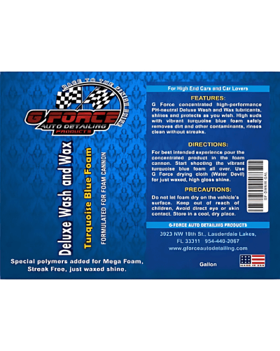 G Force Deluxe Wash and Wax Turquoise Blue Foam product label